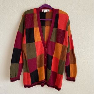 Vintage Checkered Patchwork Knit Square Print Harry Styles Cardigan Sweater